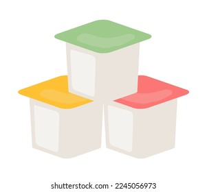 Yogurt or sour cream in square boxes with colored lids. Dairy products. Vector illustration isolated design