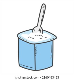 yogurt with spoon in doodle style
