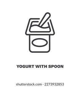 yogurt with spoon icon. Thin line yogurt with spoon icon from restaurant collection. Outline vector isolated on white background. Editable yogurt with spoon symbol can be used web and mobile