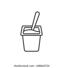 Yogurt With Spoon Inside Line Icon.