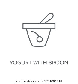 Yogurt with Spoon linear icon. Yogurt with Spoon concept stroke symbol design. Thin graphic elements vector illustration, outline pattern on a white background, eps 10.