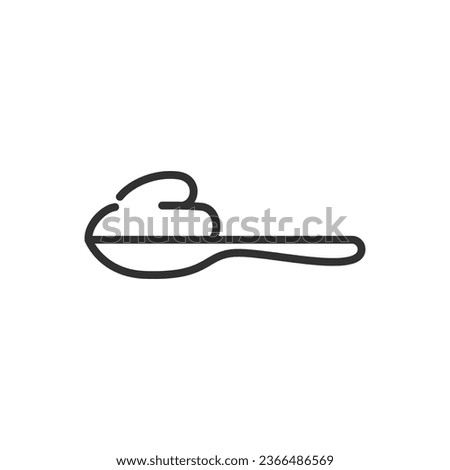 Yogurt in a spoon, linear icon. Product soft soft consistency. Line with editable stroke