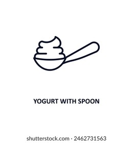 yogurt with spoon outline icon.  Thin line icon from bistro and restaurant collection. Editable vector isolated on white background