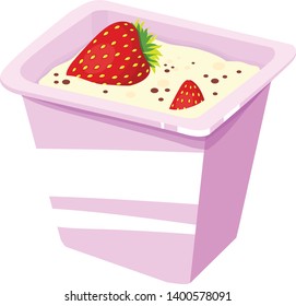 yogurt with strawberries in a cup vector illustration