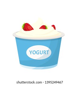 yogurt with strawberries in the package vector illustration