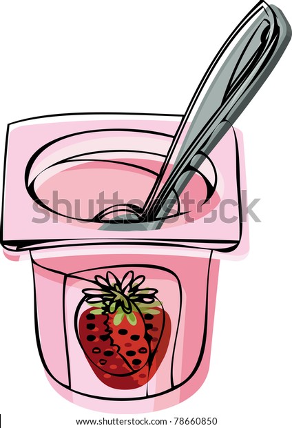 Yogurt Strawberry Line Stock Vector (Royalty Free) 78660850 | Shutterstock