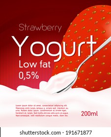 Yogurt with strawberry. Red vector illustration, background.