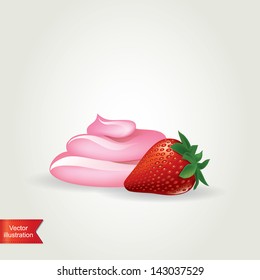 Yogurt with strawberry,isolated .Vector illustration.