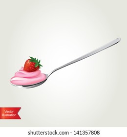 Yogurt with strawberry,isolated.Vector illustration.