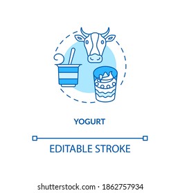 Yogurt turquoise concept icon. Cow milk product. Lactose parfait in bowl. Nourishment diet food. Dairy industry idea thin line illustration. Vector isolated outline RGB color drawing. Editable stroke