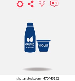 Yogurt vector icon on grey background.