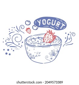 Yogurt vector illustration, line drawing, vintage style.