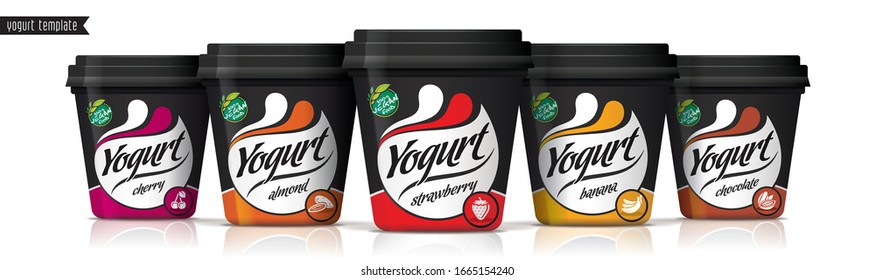 Yogurt Vector Packaging Design. Fruit And Nuts Yogurt Set.