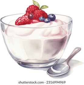 Yogurt watercolor illustration. Hand drawn underwater element design. Artistic vector marine design element. Illustration for greeting cards, printing and other design projects.