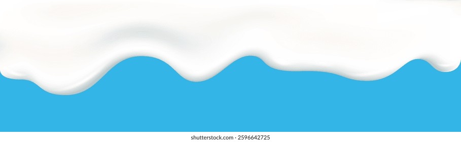 Yogurt wave realistic 3d texture. Dripping cream,  liquid, paint or milk. Flowing  glaze, white chocolate or melted ice cream. Melting ice cream. Splash. Drip slime vector background.