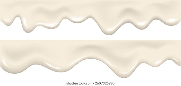 Yogurt wave realistic 3d texture. Dripping cream,  liquid, paint or milk. Flowing  glaze, white chocolate or melted ice cream. Melting ice cream. Splash. Drip slime vector background.