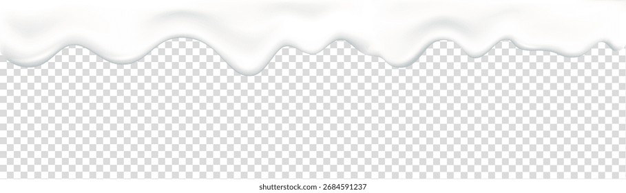 Iogurte onda textura 3d realista. Nata de gotejamento, líquido, tinta ou leite. Esmalte fluido, chocolate branco ou sorvete derretido. Derretimento de sorvete. Respingo. Plano de fundo do vetor de gotejamento.