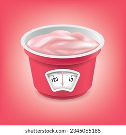 Yogurt with a weight scale. concept. Vector.