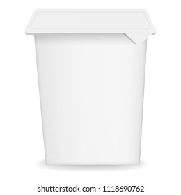 Yogurt white container mockup. Realistic illustration of yogurt white container vector mockup for web design isolated on white background