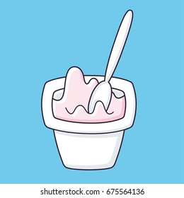Yogurt in a white plastic cup and spoon