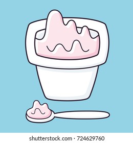 Yogurt in a white plastic cup and spoon