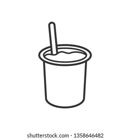 Yogurt / Yoghurt Cup with Spoon Flat Vector Icon for Food Apps and Websites.