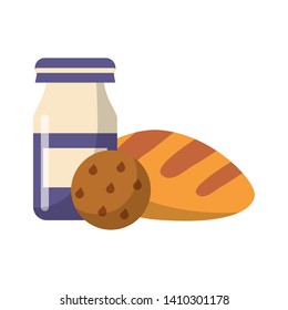 Yogurth bottle with cookie and bread vector illustration graphic design