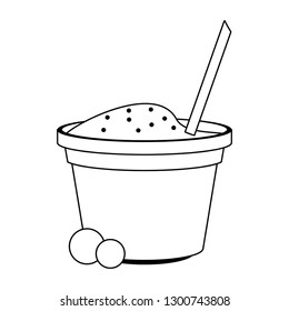 Yogurth cup with straw in black and white