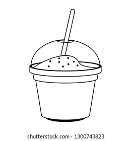 Yogurth cup with straw in black and white