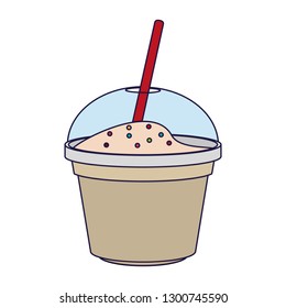 Yogurth cup with straw blue lines