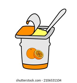 Yogurt.Orange.
Yogurt flat line icon on white background