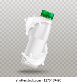 Yogurt.Plastic bottle.Banner.Realistic.Vector illustration