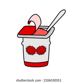 Yogurt.Rambutan.Yogurt flat line icon on white background