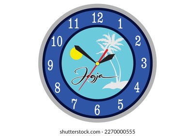 Yogyakarta beach motif wall clock is very beautiful and charming time, clock, white, illustration, black, wall, circle, twelve, vintage, background, watch, round, analog, clocks, minute, business, day