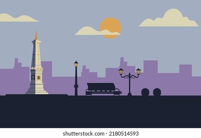 Yogyakarta city landscape flat illustration