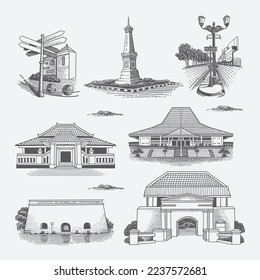 Yogyakarta heritage building drawing illustration