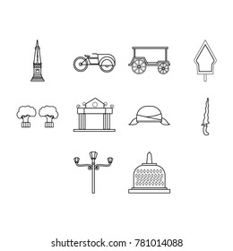 yogyakarta icon set outline vector
