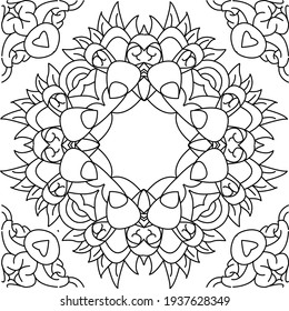 Yogyakarta, Indonesia. March 17th, 2021. vector illustration of a floral batik image for children's coloring books or cloth motifs