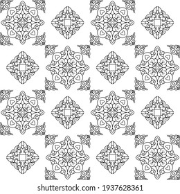 Yogyakarta, Indonesia. March 17th, 2021. vector illustration of a floral batik image for children's coloring books or cloth motifs