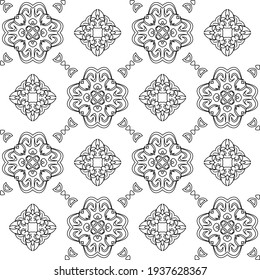 Yogyakarta, Indonesia. March 17th, 2021. vector illustration of a floral batik image for children's coloring books or cloth motifs