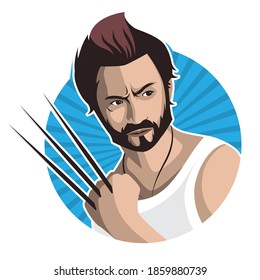 Yogyakarta, Indonesia- November 22, 2020: A Vector Illustration Of Hugh Jackman Isolated Style