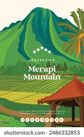 Yogyakarta Merapi Mountain illustration scenery flat design for background