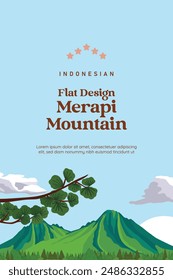 Yogyakarta Merapi Mountain illustration scenery flat design for background