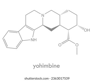 Yohimbine structure. Molecule of alkaloid used in veterinary.