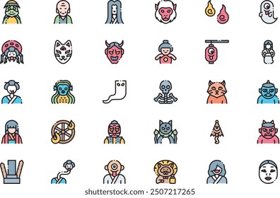 Yokai icons collection is a vector illustration with editable stroke.