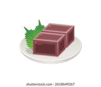 Yokan or Sweet Bean Past Jelly on dish isolated on white background.
