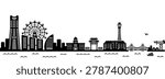 Yokohama Harbor Skyline Silhouette Vector Illustration. Translation: ChinaTown