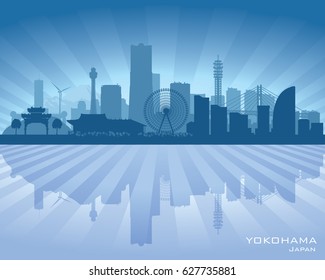 Yokohama Japan city skyline vector silhouette illustration