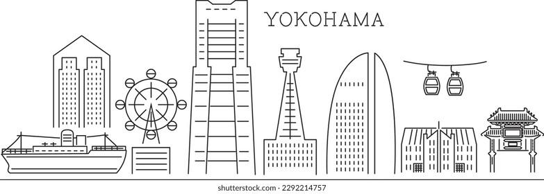 Yokohama, Japan famous tourist spot icon illustration
