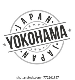 Yokohama Japan Quality Original Stamp Design Vector Art Tourism Souvenir Round 